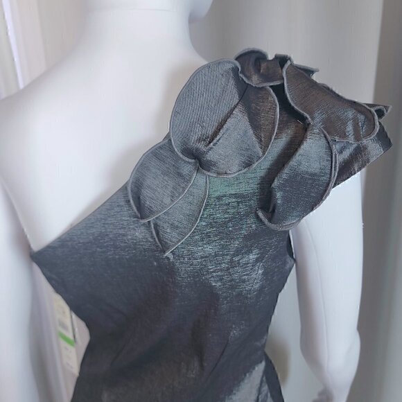 S.L. Fashions Cap Slv Petal One Shldr Sheath Dress Size 8 Color is Nickel (NWT) - Picture 4 of 16